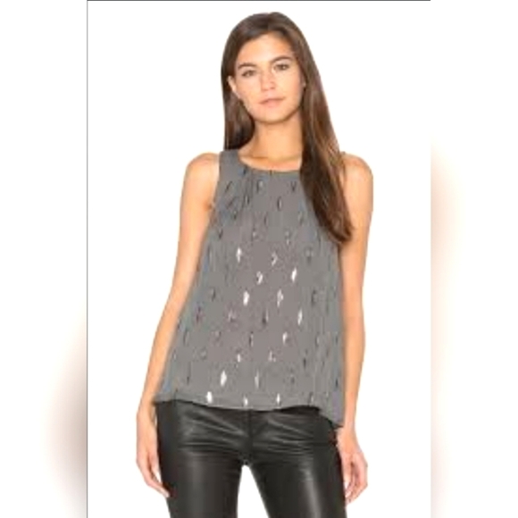 Joie Kastra Granite Diamond Print Flowy Tank Top Blouse Gray Metallic - Picture 1 of 11